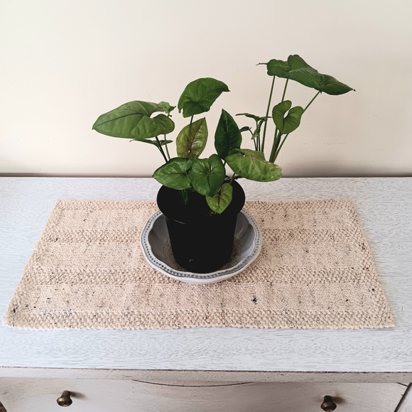 Handmade Other - Handmade Handknit Oatmeal Textured Stripe Cotton Blend Short Table Runner